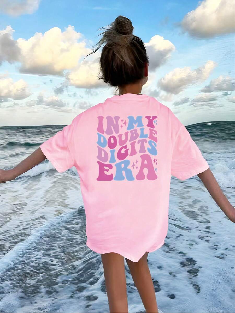 Tween Girls Colorful Printed Loose Fit T-Shirt For Daily Wear - Pink - View 1