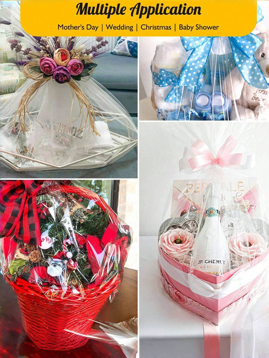 50pcs Clear Cellophane Wrap, Cellophane Wrap Roll For Gift Basket