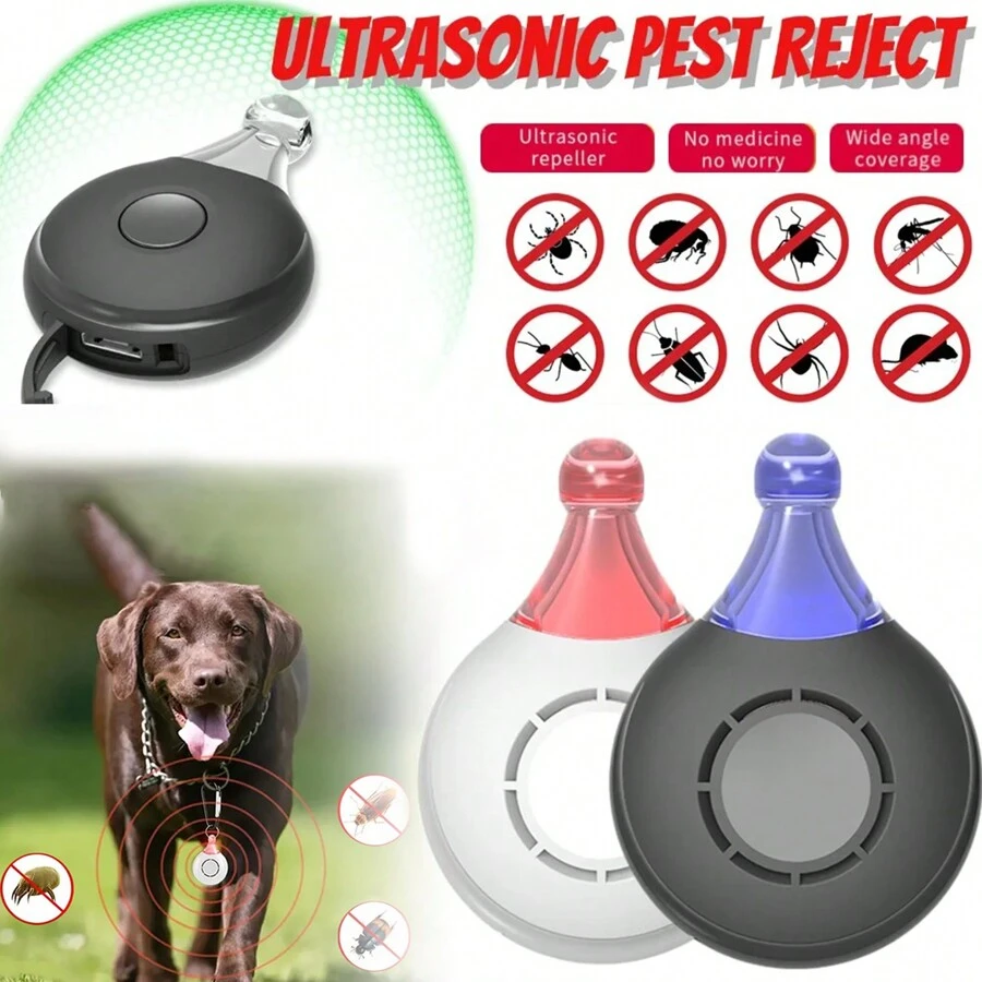 1 pieza Repelente ultrasónico de pulgas y garrapatas para mascotas recargable por USB - Repelente de mosquitos, insectos y bichos para interiores y exteriores. Proporciona ultrasonido. El collar antiparasitario protegerá automáticamente a sus mascotas sin usar productos químicos dañinos. - Multicolor - Ver 1