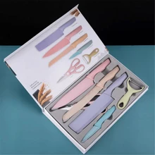 Kit cuchillos set 6 piezas pelador tijeras juego cuchillos carne BEAUTY-LEODY acero inoxidable profesional corte preciso resistentes aptos lavavajillas cocina hogar regalo utensilios esenciales para cena - Multicolor - Ver 4