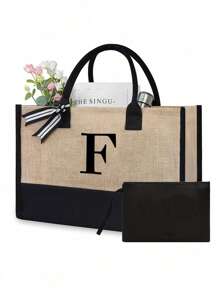 这款帆布手提袋饰有字母图案印花，并附赠化妆包、小手提包和零钱包，是一款个性化礼品袋，适合婚礼、生日、海滩、度假、上学等各种场合。它是送给女性、母亲、教师、朋友、伴娘和学生的绝佳礼物。这款大容量手提袋简约而不失优雅，便于携带，休闲实用，是购物的理想之选。它采用全新设计，容量大，还可以作为单肩包使用。 - 卡其色 - 查看 21