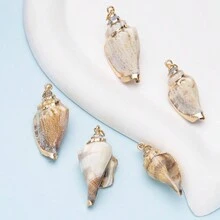 5入組自然金箔邊鮑魚貝殼螺形螺殼海洋風格彩色貝殼吊墜項鍊，時尚DIY珠寶風鈴項鍊和手鍊，男女均可 - 5pc吊墜 - 查看 2