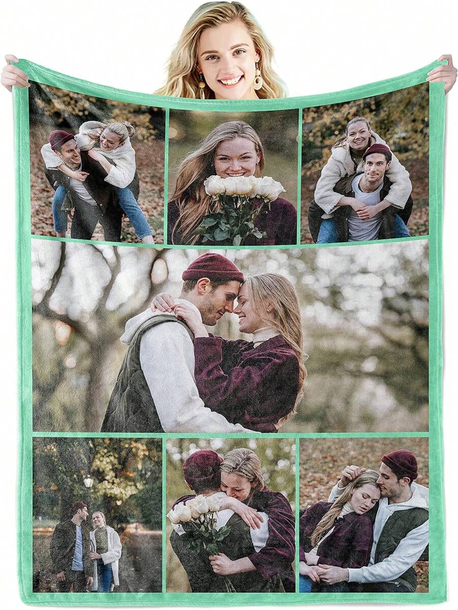 Chăn ghép văn bản & hình ảnh tùy chỉnh với 7 hình ảnh, kỷ niệm sinh nhật được cá nhân hóa Đám cưới Halloween Quà tặng Giáng sinh cho bạn trai, bạn gái hoặc các cặp đôi - 7 bức ảnh - Xem 1