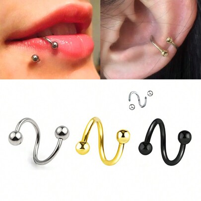 ADYJELY 1/3 pezzi di anelli per piercing a spirale per labbra, orecchie, ombelico, cartilagine in acciaio inossidabile ipoallergenico da 16G 8mm, adatti per donne e uomini