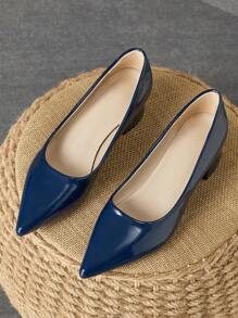 MonaNise Giày cao gót đế xuồng mũi nhọn họa tiết đá thoải mái cao 4cm cho nữ màu đỏ, be, xanh navy, hồng, tím, đen, phù hợp đi làm, du lịch, thường ngày - Màu xanh hải quân - Xem 4