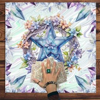 1 pieza Paño del tarot de Yule, pintura de acuarela de agua de primavera Rueda del año paño de mesa para el altar, cubierta de mesa pagana del pentagrama, paño de lectura de adivinación de cartas de tarot misterioso, tapete de tarot para decoración de habitaciones y dormitorios