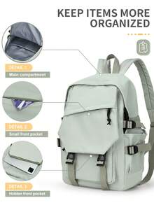 小型学校背包笔记本电脑背包 14-15.6 英寸，男女皆宜，轻便学校书包男女电脑包，适合工作大学，防水户外徒步旅行背包，带多功能口袋，男女旅行电脑背包，适合 14 英寸笔记本电脑，超薄休闲背包，防水书包小学初中高中书包，适合儿童青少年女孩男孩大学生 - 薄荷綠 - 查看 6