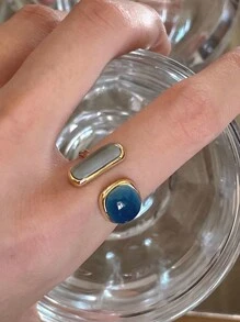 1/6pcs Fashionable Vintage Luxury Niche Design Ins Style High-Quality Diamond & Emerald Adjustable Open Ring, Suitable For Women's Daily Wear, Evening Gala, Photo Shoots, Great Gift For Family & Friends