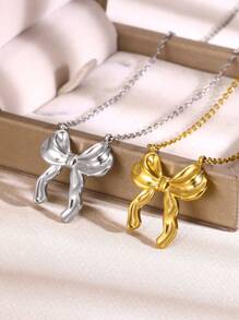 1PC Bow Tie Necklace Bowknot Pendant Necklace For Women Friendship Jewelry Best Friend Gift Valentines - 1 - View 2