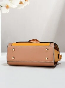 金属方形装饰手提包、拼色翻盖单肩包、女式带扣装饰单肩包、女式小号斜挎包和手提包、PU皮革翻盖钱包、史上最佳母亲节礼物 - 彩色 - 查看 7