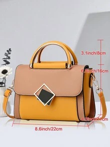 金属方形装饰手提包、拼色翻盖单肩包、女式带扣装饰单肩包、女式小号斜挎包和手提包、PU皮革翻盖钱包、史上最佳母亲节礼物 - 彩色 - 查看 2