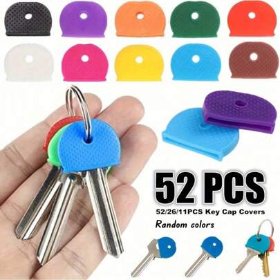 52/26/11pcs Random Colors Silicone Key Cover Set - Organize & Identify With Colorful, PVC Caps | Assorted Sizes, Easy Fit For School,Office,Household,Travel,Bag,Organizer,Storage