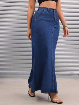 Women's Denim Skirt, Casual Mid-Length Style, Washed