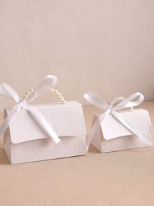 5 Pieces Embossed Three-Dimensional Floral Gift Box, Green Black White With Ribbon And Faux Pearl Handles, Multiple Sizes For Various Occasions, Made Of Letterpress Printing, Floral Pattern Gift Box, Mini Packaging Bag, Small Gift Bag, Wedding Favor Party Decorations