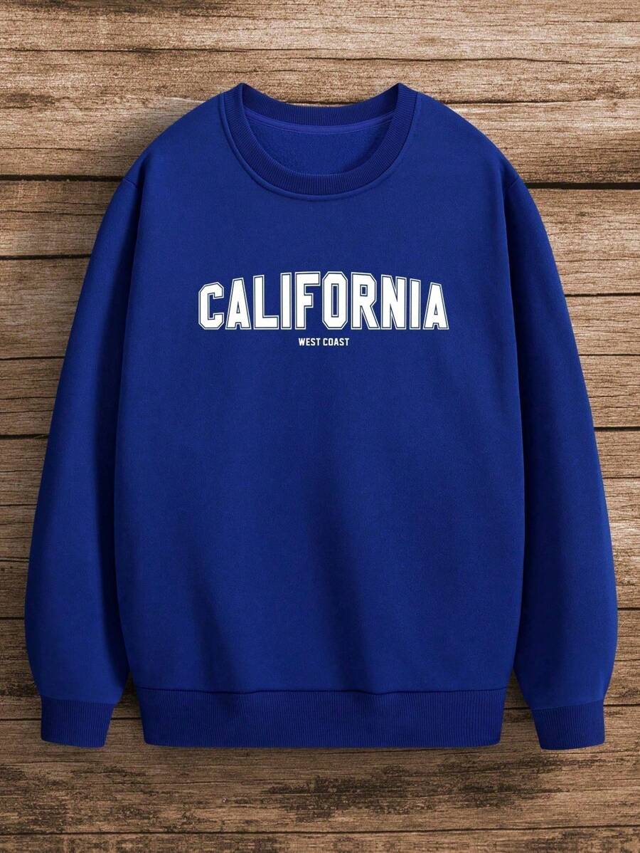Hombres sudadera CALIFORNIA WEST COAST SUETER con estampado de letra con forro térmico - Azul - Ver 1