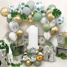 Kit arco de decoração de festa de aniversário infantil com tema zoológico de animais selvagens na selva de 53 peças para primeiro aniversário, incluindo balões - Verde - Visão 1