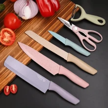 Kit cuchillos set 6 piezas pelador tijeras juego cuchillos carne BEAUTY-LEODY acero inoxidable profesional corte preciso resistentes aptos lavavajillas cocina hogar regalo utensilios esenciales para cena - Multicolor - Ver 2