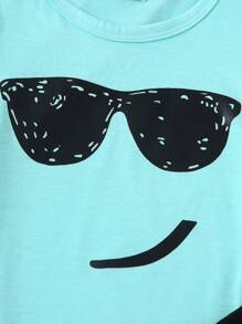 Bộ áo thun ngắn tay và quần đùi in hình mặt cười thường ngày cho cậu bé mùa hè - màu xanh lá - Xem 4