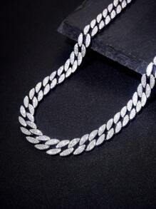 1 Stück 9mm - 50cm Halskette mit Strass-Stangen, S925 Sterling Silber Herren Hip Hop Kette, funkelnder luxuriöser hochwertiger Schmuck, Boutique-Schmuck, Herrenschmuck-Geschenk - Bar-Diamant-Halskette - Übersicht 4