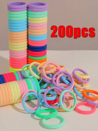 200pcs Girls' Colored Casual Headbands, Elastic Rubber Band Simple & Durable Head Ties For Daily Wear, Ponytails Or Braids, Korean Style High Elasticity & Chic Colors, Parent-Child Matching, Gift For Festivals & Hairstyles
