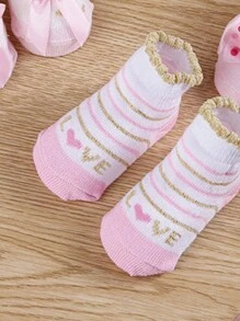 4 Pairs Multi-Color Cute Stripe, Letter, Bow Design Versatile Comfortable Baby Socks