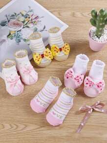 4 Pairs Multi-Color Cute Stripe, Letter, Bow Design Versatile Comfortable Baby Socks