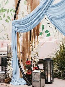 2 件/套透明白色窗帘，适用于派对、婚礼；透明雪纺窗帘、生日派对、拍照背景装饰春夏派对装饰、圣诞节 - 藍色 - 查看 7