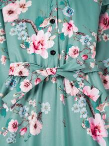 Vestido de manga larga y cintura ceñida con estampado floral, transpirable, para niña preadolescente