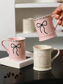 1入優雅蝴蝶結情侶杯，陶瓷咖啡杯，高質量家庭、辦公室和咖啡店餐具 - 蝴蝶結馬克杯 - 查看 10
