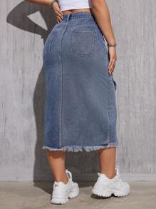 Gonna midi in denim da donna con elegante frangia e finitura lavata alla moda