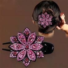 1 pièce Attache à cheveux fleur strass, douce, cool, haut de gamme, élégante. Pince à cheveux pour coiffure relevée de femme, convient pour un port quotidien, à la maison, en extérieur, pour aller travailler, en rendez-vous, décontracté, au bureau. Barrettes à cheveux pour la Saint-Valentin