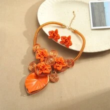 1 套个性化夸张花朵设计锌合金装饰万圣节礼物复古项链，非常适合女性日常佩戴和通勤 - 主圖款 - 查看 2