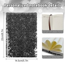 1入組，定制個性化照片橫線閃粉筆記本，可摺疊帶片閃粉日記筆記本，個性化書寫紙筆記本，可以作為朋友、家人和同事的好禮物，適合家庭、辦公室、學校、旅行等場合使用。（深金色） - 暗金色 - 查看 5