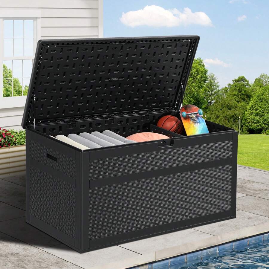 Extra-Large 230 Gallon Deck Box, Outdoor Storage Box With Adjustable Partition, Lockable And Waterproof,Black - màu đen - Xem 1
