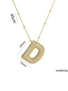 1 Peça de Novo Colar de Pingente de Letra A-Z com Micro Pavé de CZ de Luxo, Colar de  de Letra de Nome Inicial masculino e feminino, eletroplatedo com ouro de 18k.
