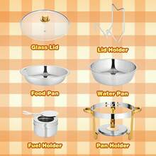 Chafing Dish Buffet Set Of 4 Pack, 5 QT Silver Round Catering Warmer Set With Food And Water Trays, Stainless Steel Chafing Dishes With Glass Lid & Holder For Event Party Holiday - Gold - View 3