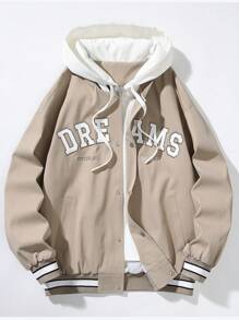 1pc Women's Hooded Windbreaker Jacket, Fashionable Couple Style, Spring/Autumn - Khaki - View 1