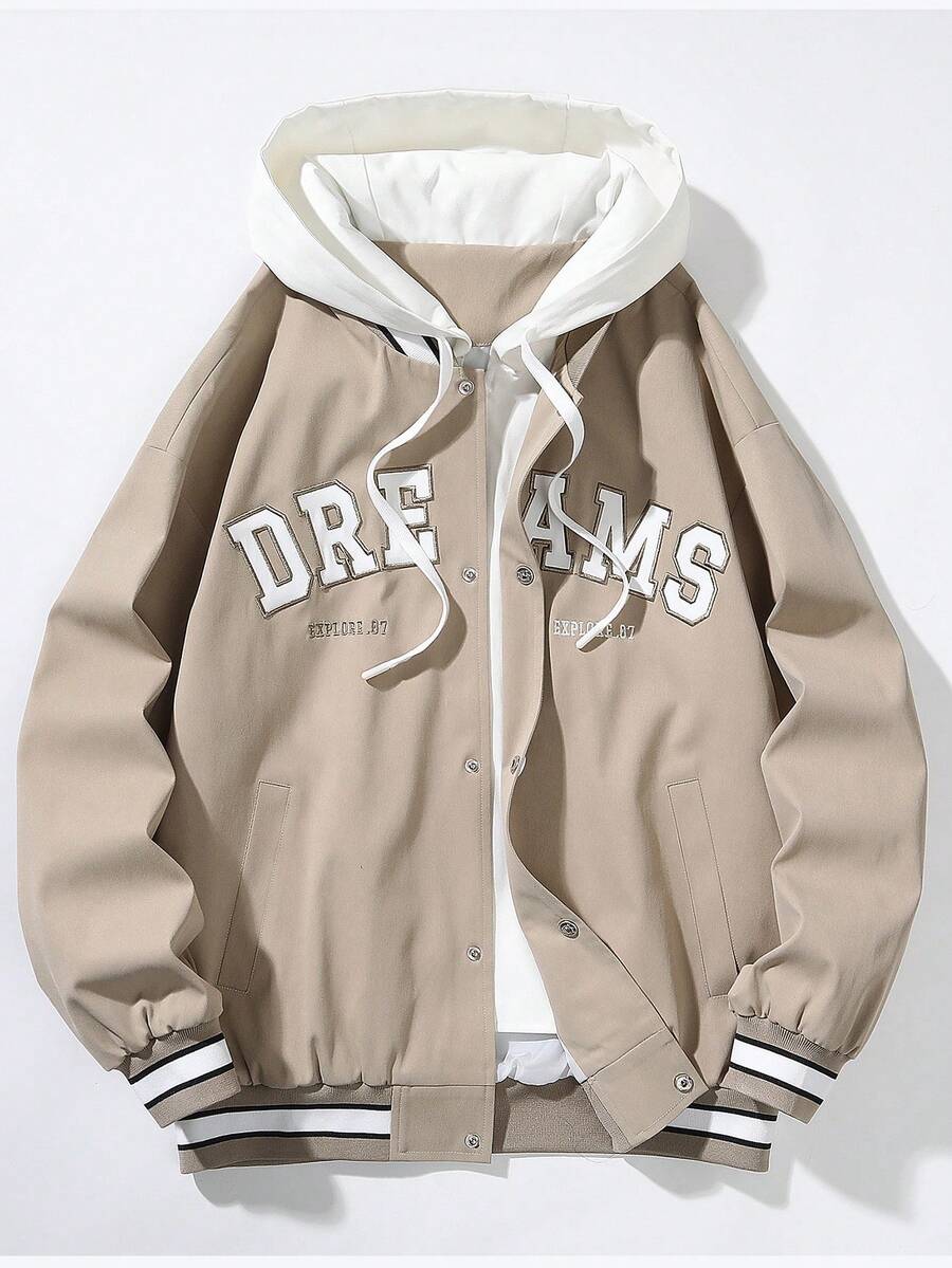 1pc Women's Hooded Windbreaker Jacket, Fashionable Couple Style, Spring/Autumn - Khaki - View 1