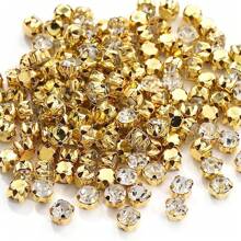 100/200颗 3mm-8mm 圆形闪亮手工玻璃缝纫水晶水钻装饰珠，扁平金色底座带孔，闪光宝石，DIY配件，适用于服装、连衣裙、包包、鞋子、胸针、耳环、工艺品等。 - Crystal - 查看 4
