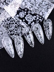 Ensemble de feuilles à transfert de vernis à ongles en dentelle blanche et noire, papier d'autocollant de transfert d'ongle pour manucure DIY, accessoires de décoration d'ongle, 10 feuilles / ensemble