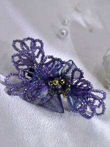 1入優雅紫色水晶花網髮夾，時尚手工珠寶髮飾，輕奢飾品，婚禮、宴會、生日、伴娘禮物、日常穿搭髮冠配飾 - 紫色 - 查看 9