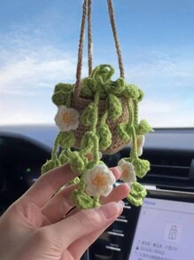 1 件家居装饰布艺吊篮草莓和向日葵植物吊篮编织成品汽车植物吊坠汽车后视镜装饰、家居装饰、房间装饰、墙面装饰 - 綠色 - 查看 17