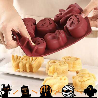 1 件，有趣的万圣节风格硅胶模具 6 腔圣诞蛋糕模具南瓜、骷髅、蝙蝠图案多种颜色巧克力软糖烘焙模具适用于万圣节和圣诞派对装饰万圣节装饰万圣节派对礼品万圣节派对用品万圣节万圣节装饰万圣节装饰万圣节家居万圣节派对万圣节派对