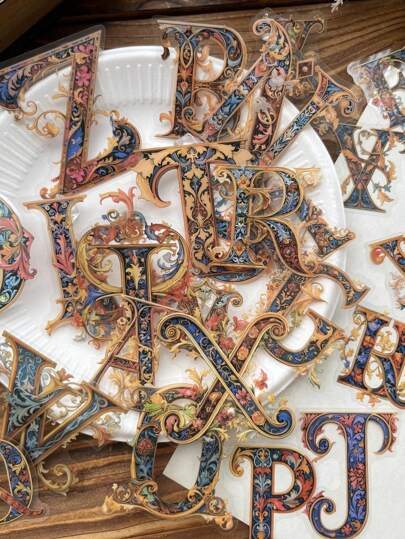 26pcs Vintage Waterproof PET Alphabet Stickers, Baroque Style Artistic Floral Alphabet Stickers, For Journaling And Scrapbooking Back To School