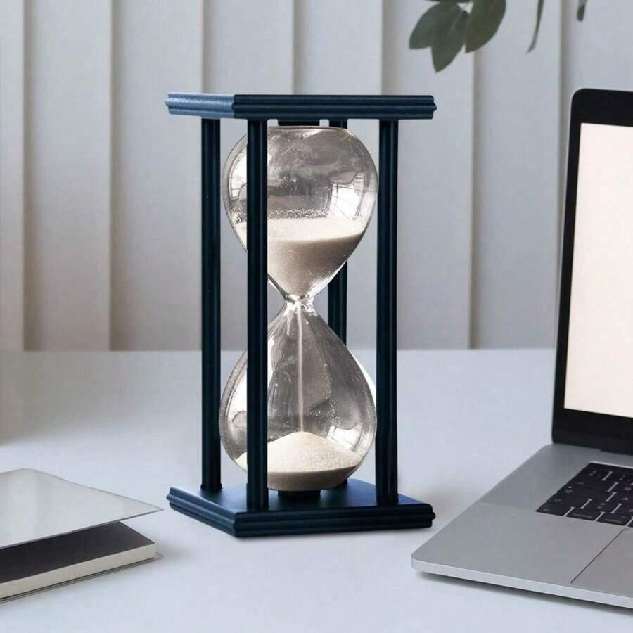 25 Minutes Hourglass Sand Timer,Vintage Sand Timer,Black Wooden Sandglass Timer For Home Desktop Classroom Living Room Decor(30Min, White Sand) - Multicolor - View 1