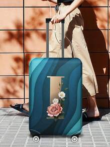 行李箱罩旅行箱罩适用于 18 至 32 英寸行李箱保护套，适用于男士女士户外度假旅行必需品配件涤纶行李箱弹力防尘罩时尚首字母姓名 A 至 Z 金色花朵字母印花包，适用于学校用品