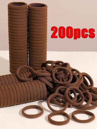200pcs Brown Solid Color Casual Hair Bands For Girls, Elastic Rubber Hair Ties With Simple & Durable Korean Style Design, Perfect For Daily Wear & High Elasticity Hairstyles Including Ponytails, Great For Mother & Daughter Matching Outfits, Gift Option For Festivals & Formal Occasions