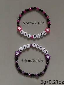 2pcs Sweet & Cool Fashionable Metal & Acrylic Multi-Color Star & Carved Beads Bracelet, Unisex Couple Gift, Daily Wear - Nhiều màu - Xem 3