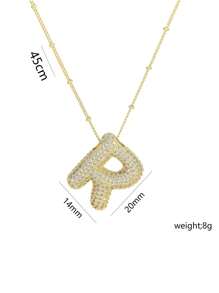 1 Peça de Novo Colar de Pingente de Letra A-Z com Micro Pavé de CZ de Luxo, Colar de  de Letra de Nome Inicial masculino e feminino, eletroplatedo com ouro de 18k.
