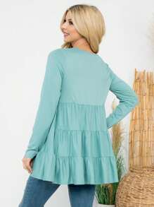Solid Long Sleeve Tiered Top - ALOE - View 2